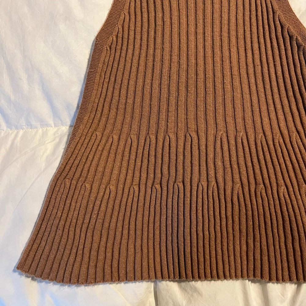 Wool Blend Brown Ribbed Mock Neck Sleeveless Knit Top S Anthropologie Moth - Picture 6 of 9